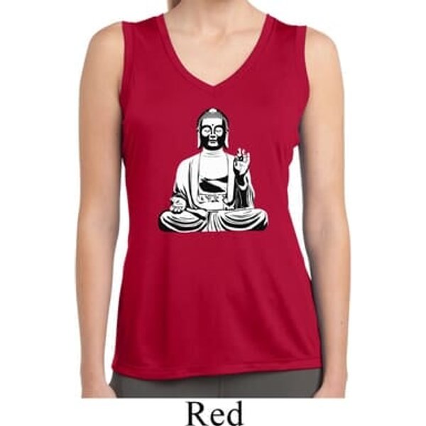 Ladies Yoga At Peace Buddha Dry Wicking Sleeveless Shirt