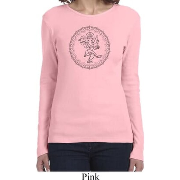 Ladies Yoga Circle Ganesha Black Print Long Sleeve