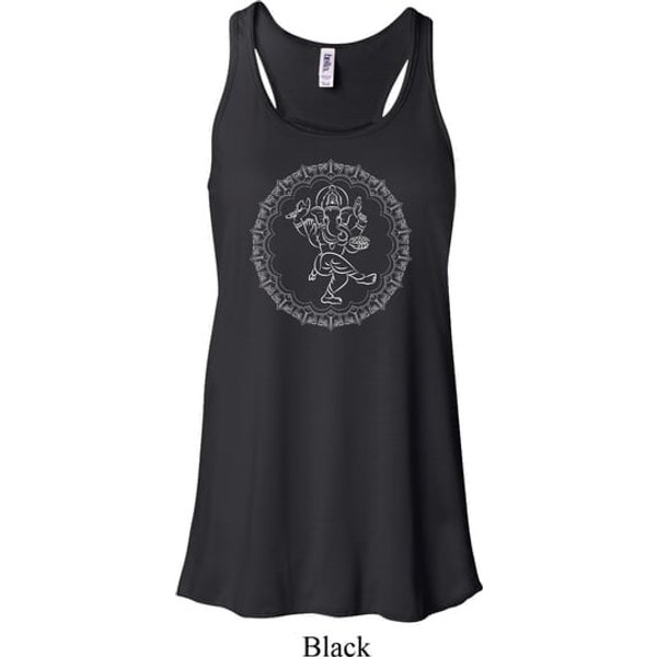 Ladies Yoga Circle Ganesha White Print Flowy Racerback