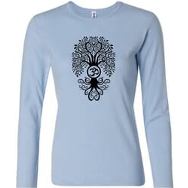 Ladies Yoga Shirt Black Bodhi Tree Long Sleeve Tee T-Shirt