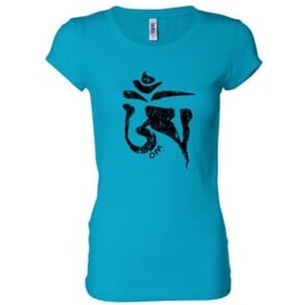 Ladies Yoga Shirt Black Tibetan Om Longer Length Tee T-shirt