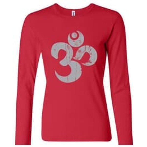 Ladies Yoga Shirt Grey Distressed OM Long Sleeve Tee T-Shirt