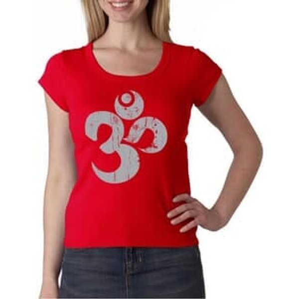 Ladies Yoga Shirt Grey Distressed OM Scoop Neck Tee T-Shirt