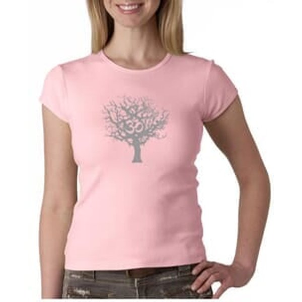 Ladies Yoga Shirt Grey Tree of Life Crew Neck Tee T-shirt