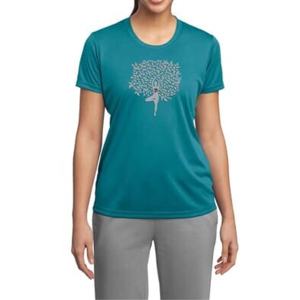 Ladies Yoga Shirt Grey Tree Pose Moisture Wicking Tee T-Shirt