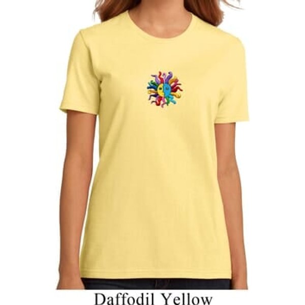Ladies Yoga Shirt Hippie Sun Patch Middle Print Organic Tee T-Shirt