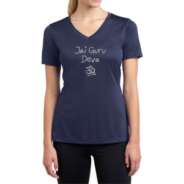 Ladies Yoga Shirt Jai Guru Deva Moisture Wicking V-neck Tee T-Shirt
