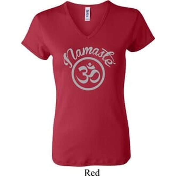 Ladies Yoga Shirt Namaste Om V-neck Tee T-Shirt