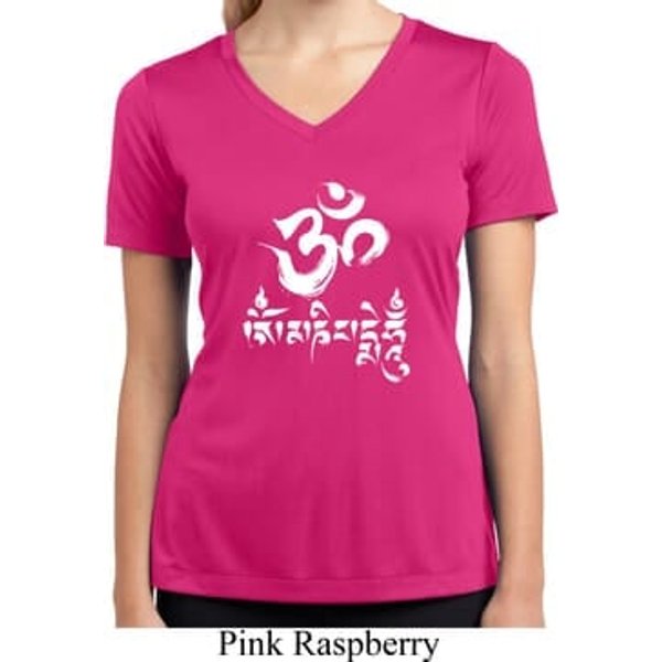 Ladies Yoga Shirt OM Mani Padme Hum Moisture Wicking V-neck Tee