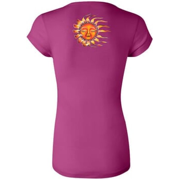 Ladies Yoga Shirt - Sleeping Sun Longer Length Tee (back print)
