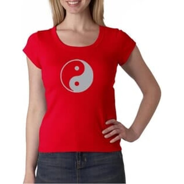 Ladies Yoga Shirt Yin Yang Big Print Meditation Scoop Neck Shirt