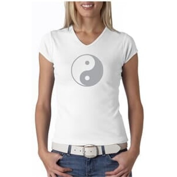 Ladies Yoga Shirt Yin Yang Big Print Meditation V-Neck Shirt