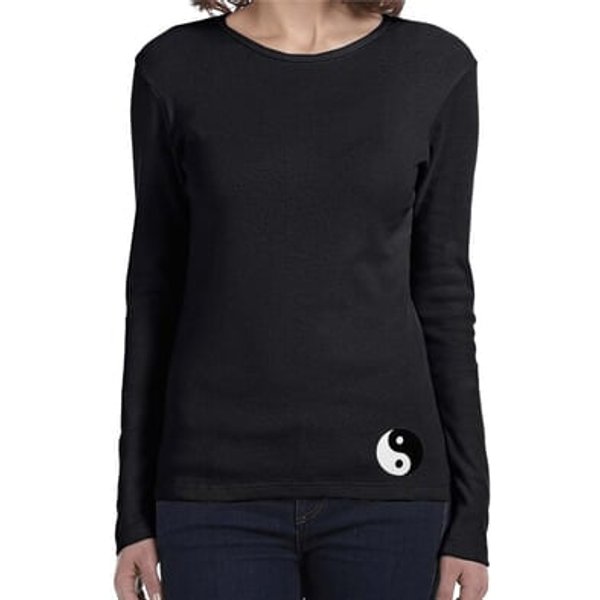 Ladies Yoga Shirt Yin Yang Patch Bottom Print Long Sleeve Tee T-Shirt