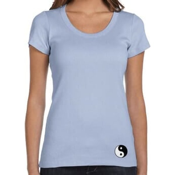 Ladies Yoga Shirt Yin Yang Patch Bottom Print Scoop Neck Tee T-Shirt