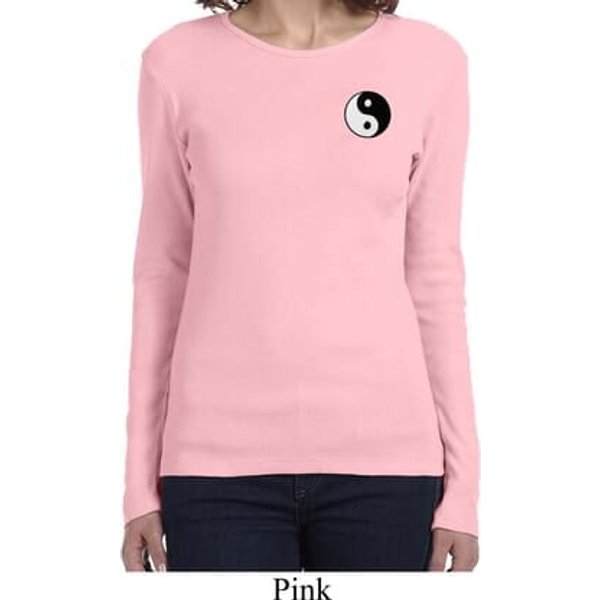 Ladies Yoga Shirt Yin Yang Patch Pocket Print Long Sleeve Tee T-Shirt