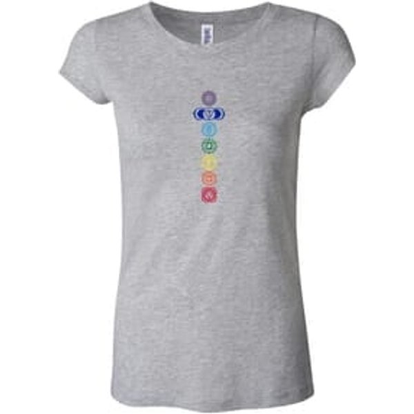 Ladies Yoga T-shirt 7 Colored Chakras Longer Length Shirt