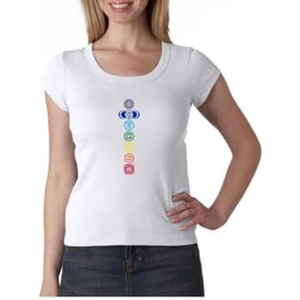 Ladies Yoga T-shirt 7 Colored Chakras Scoop Neck Shirt