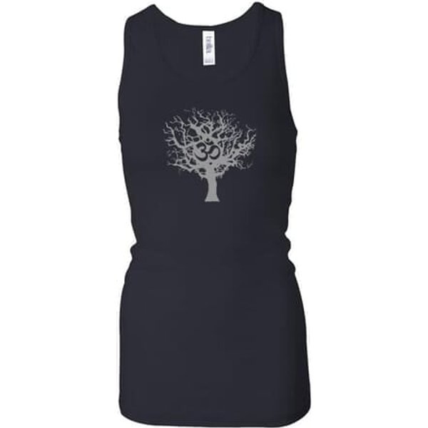Ladies Yoga Tank Top Grey Tree of Life Longer Length Racerback Tanktop