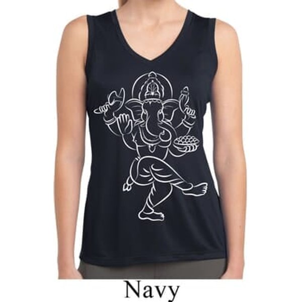 Ladies Yoga Tank Top Sketch Ganesha White Print Dry Wicking Sleeveless