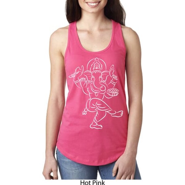 Ladies Yoga Tank Top Sketch Ganesha White Print Ideal Racerback