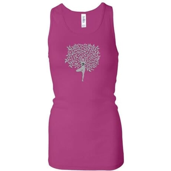 Ladies Yoga Tanktop Grey Tree Pose Longer Length Racerback Tank Top