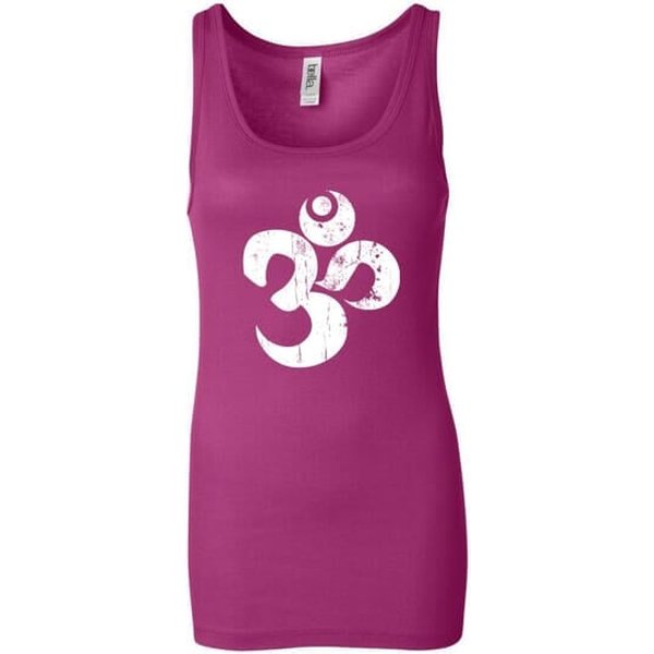 Ladies Yoga Tanktop White Distressed OM Longer Length Tank Top
