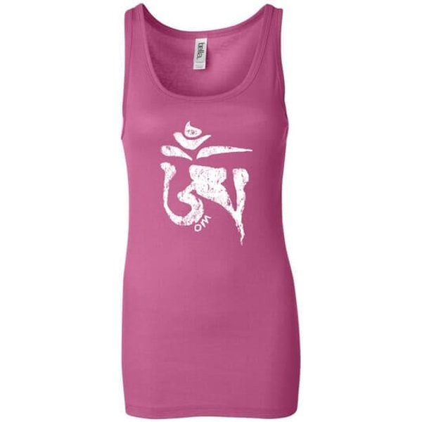 Ladies Yoga Tanktop White Tibetan Om Longer Length Tank Top