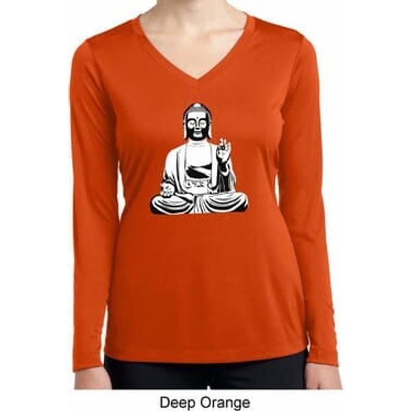 Ladies Yoga Tee At Peace Buddha Dry Wicking Long Sleeve