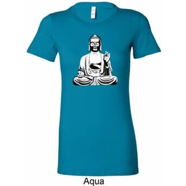 Ladies Yoga Tee At Peace Buddha Longer Length Shirt