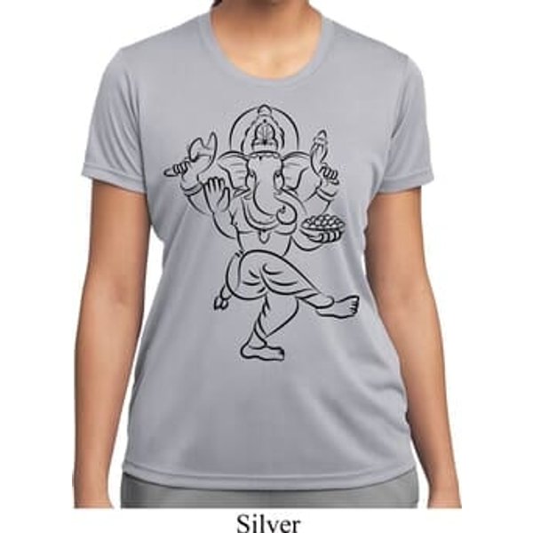 Ladies Yoga Tee Black Sketch Ganesha Moisture Wicking T-shirt