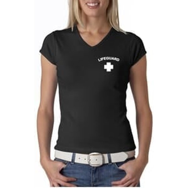 Lifeguard Ladies V-Neck Shirt Pocket Print