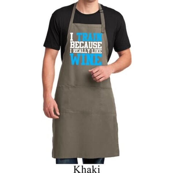 Mens Apron I Train For Wine Full Length Apron with Pockets