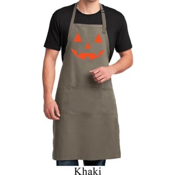 Mens Apron Orange Jack O Lantern Full Length Apron with Pockets