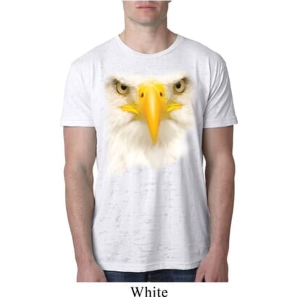 Mens Bald Eagle Shirt Big Bald Eagle Face White Burnout T-Shirt