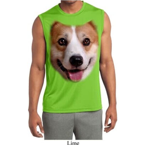 Mens Big Corgi Face Sleeveless Moisture Wicking Tee T-Shirt