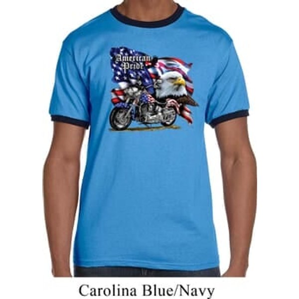 Mens Biker Shirt American Pride Motorcycle Ringer Tee T-Shirt