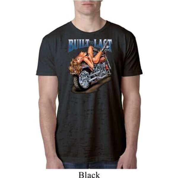 Mens Biker Shirt Built To Last Burnout Tee T-Shirt
