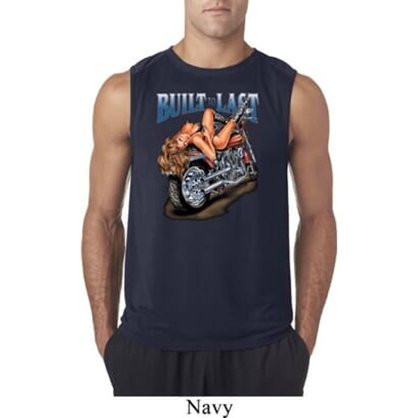 Mens Biker Shirt Built To Last Sleeveless Tee T-Shirt