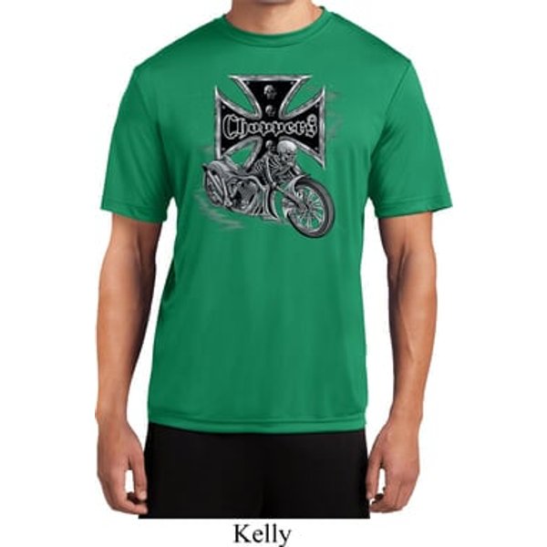 Mens Biker Shirt Chopper Cross Skeleton Moisture Wicking Tee T-Shirt