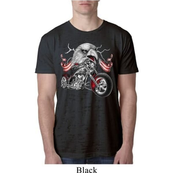 Mens Biker Shirt Eagle Biker Burnout Tee T-Shirt