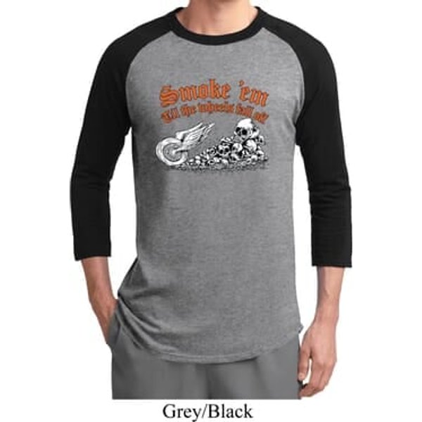 Mens Biker Shirt Smoke Em Raglan Tee T-Shirt