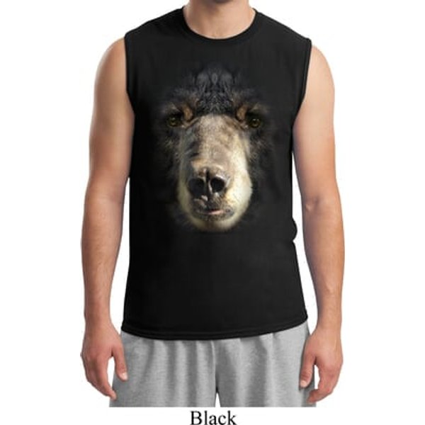 Mens Black Bear Shirt Big Black Bear Face Muscle Tee T-Shirt