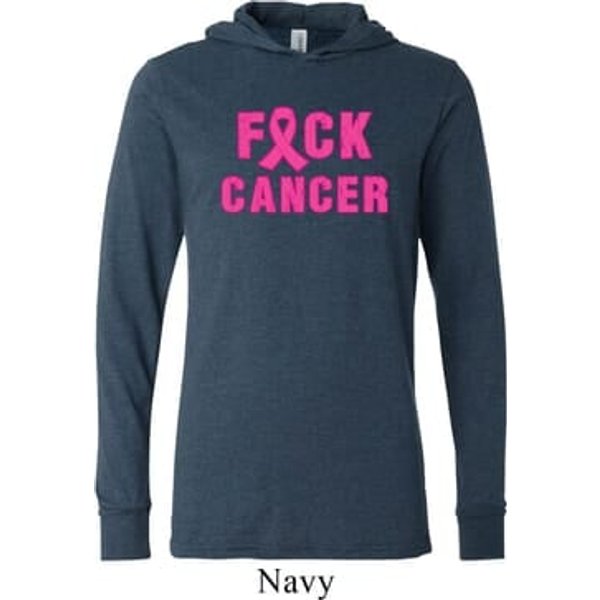 Mens Breast Cancer Awareness Shirt F*CK Cancer Lightweight Hoodie Tee