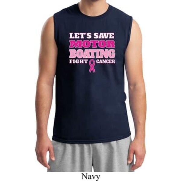 Mens Breast Cancer Awareness Shirt Motor Boating Muscle Tee T-Shirt