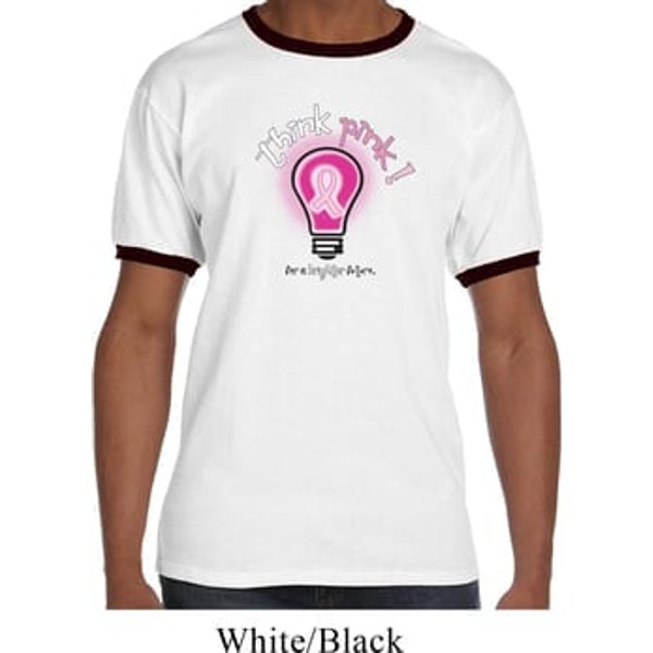 Mens Breast Cancer Awareness Shirt Think Pink Ringer Tee T-Shirt
