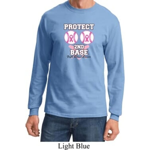 Mens Breast Cancer Shirt Protect 2nd Base Long Sleeve Tee T-Shirt