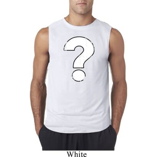 Mens Distressed Question Sleeveless Shirt