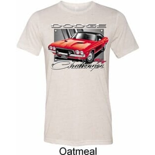 Mens Dodge Shirt Red Challenger Tri Blend Crewneck Tee T-Shirt