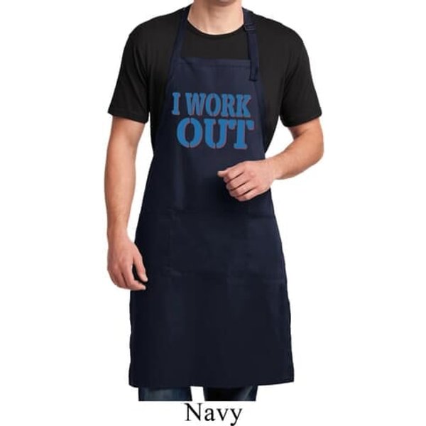 Mens Fitness Apron I Work Out Full Length Apron with Pockets