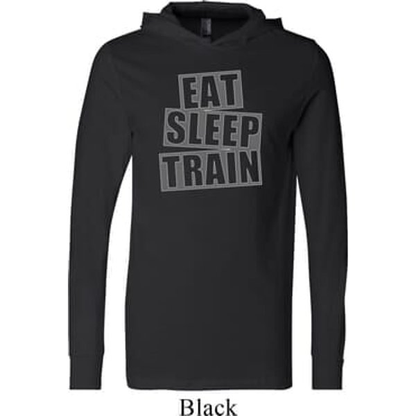 Mens Fitness Shirt Eat Sleep Train Lightweight Hoodie Tee